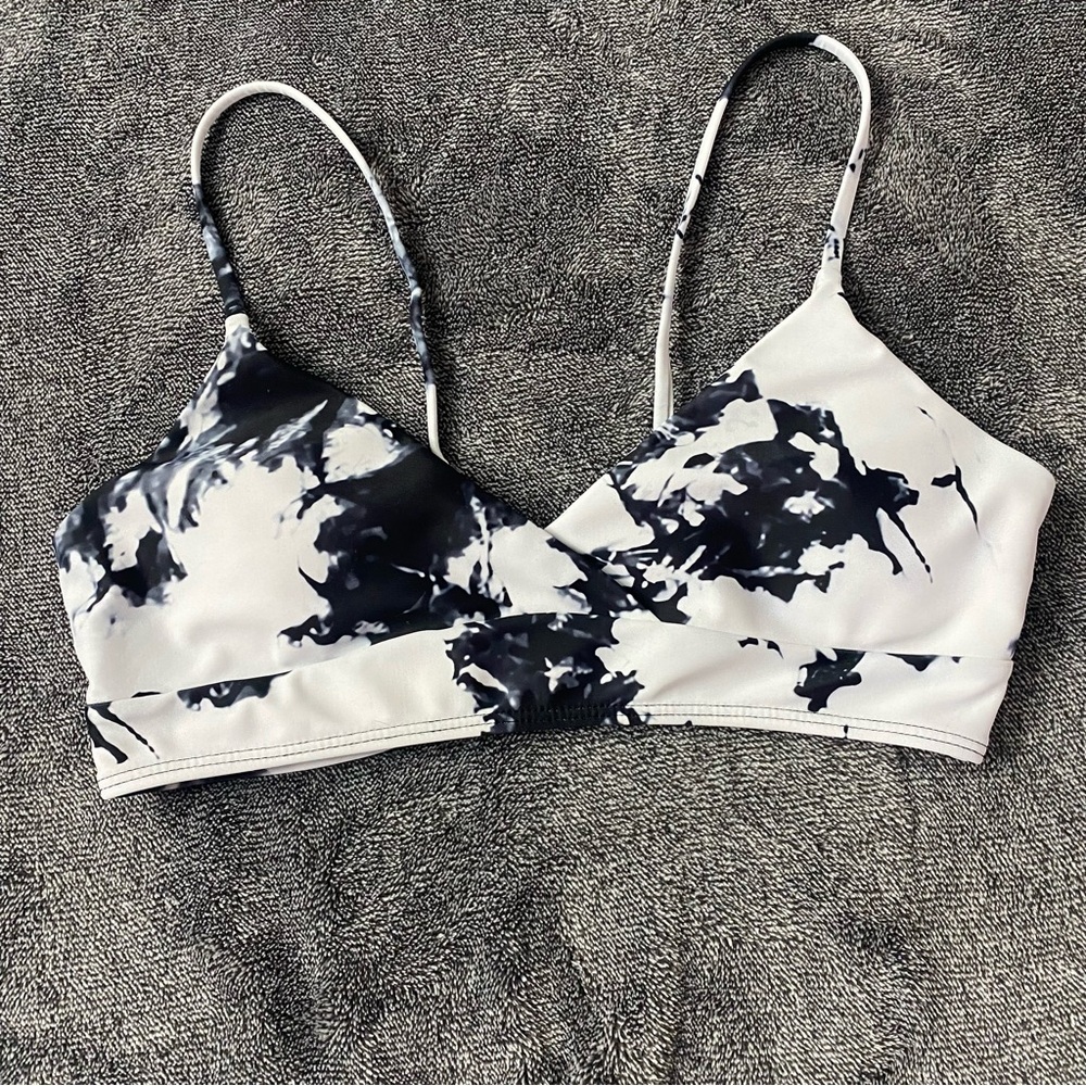 Stylish black and white marble bikini top
